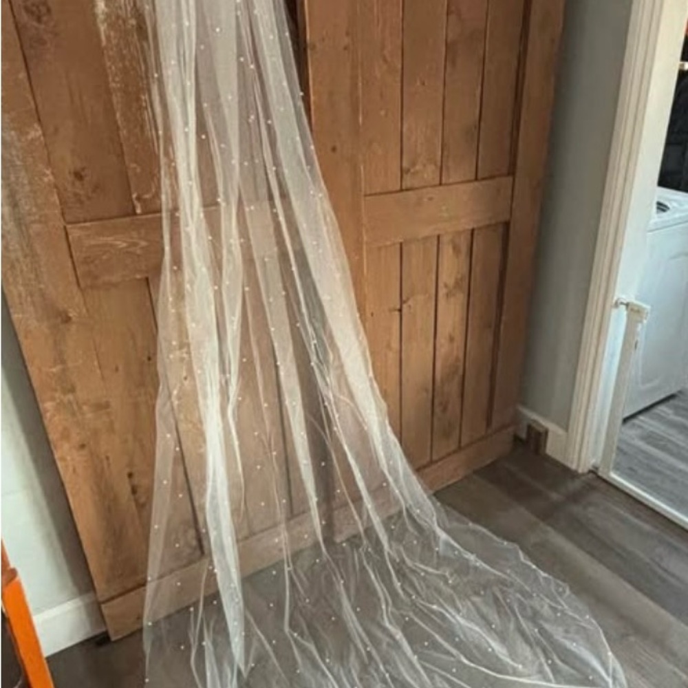 Elegant White Pearl-Embellished Hair Veil